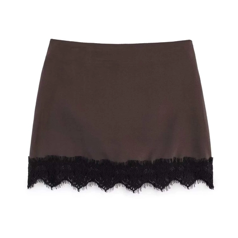 Γυναικείο Casual Ψηλόμεσο Mini Skort Με Patchwork Δαντέλας Satin Πολυεστέρας Ίσια Κοντή Φούστα Για Καλοκαιρινή Μόδα
