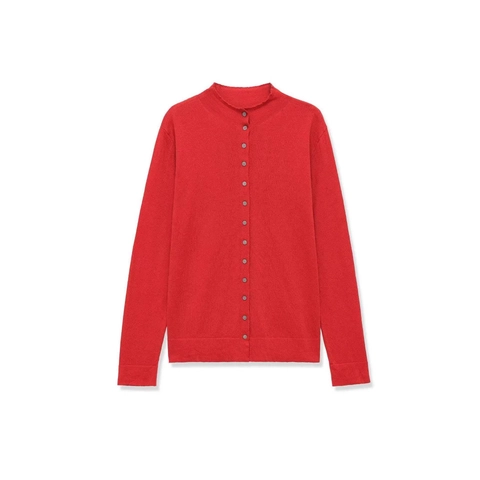 Women's Ruffle Edge Polyester Knitted Cardigan Long Sleeve Round Neck Single Breasted Button Down Sweaters Soft Casual Commuter Top