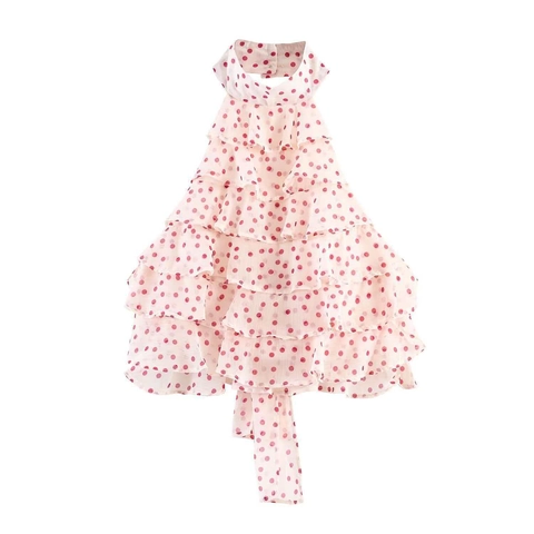 Damen Sommer Polka Dot Neckholder Top Rüschen Gestuft Ärmellos Rückenfrei Chiffon Camisole Bluse Für Party Urlaub