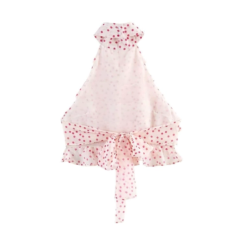 Damen Sommer Polka Dot Neckholder Top Rüschen Gestuft Ärmellos Rückenfrei Chiffon Camisole Bluse Für Party Urlaub