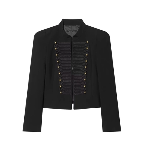 Γυναικείο Σακάκι Blazer Στρατιωτικού Στυλ Χρυσά Κουμπιά Πλεγμένα Κουμπώματα Όρθιος Γιακάς Κοντό Εφαρμοστό Πανωφόρι Γραφείο
