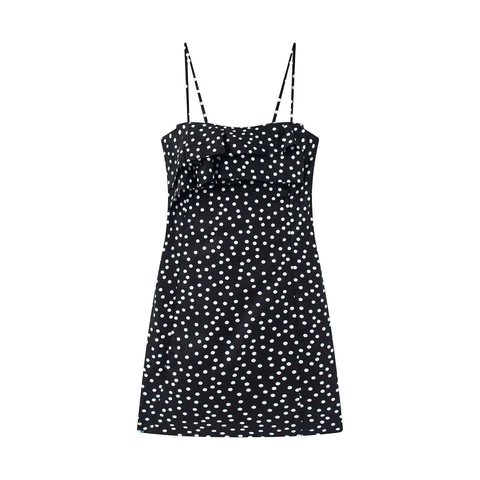Women Vintage Polka Dot Spaghetti Strap Dress Sexy Ruffle Backless Summer A-Line Mini Dress Slim Fit Daily Vacation Sundress