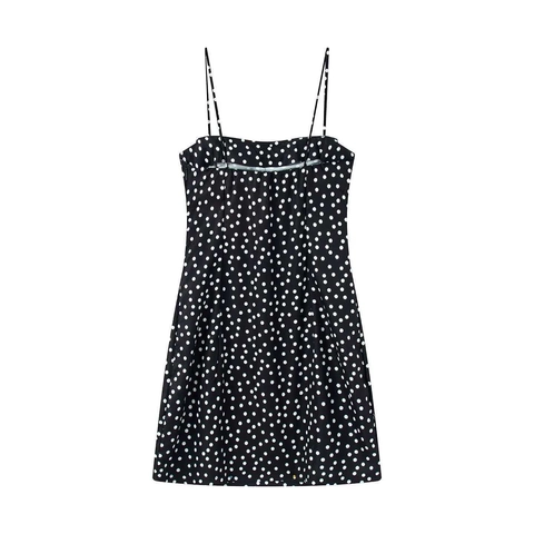 Women Vintage Polka Dot Spaghetti Strap Dress Sexy Ruffle Backless Summer A-Line Mini Dress Slim Fit Daily Vacation Sundress