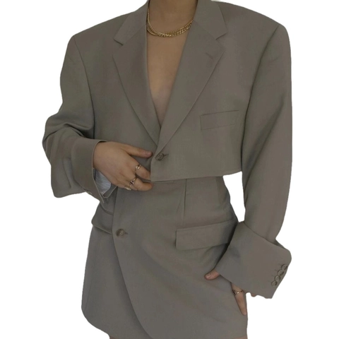 Damen Jacke Und Minirock Outfit Kurz Geschnittener Langarm Blazer Hohe Taille Asymmetrischer Rock Büro Dame Freizeit Kleidung