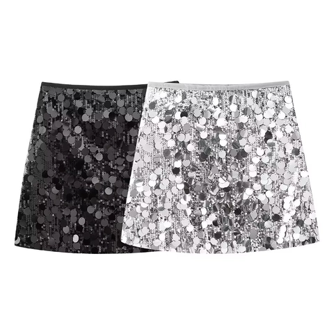 Minigonna Donna Sexy a Vita Alta con Paillettes Lucida a Linea A Bodycon Party Clubwear Gonna Corta
