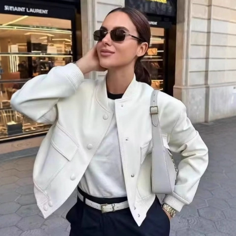 Women Cropped Bomber Jacket Solid Color Leopard Print Short Jacket With Large Pockets Ribbed Cuffs Casual Streetwear Coat Outerwear