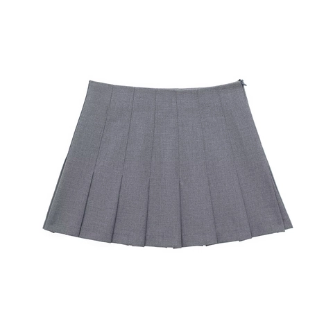 Gonna Corta a Pieghe da Donna Vita Alta Grigio Stile Preppy Gonna a Linea A Con Cerniera Invisibile Casual Streetwear