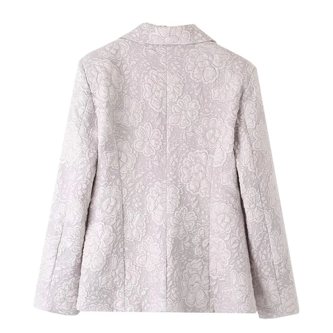 Elegante Damen Jacquard Floral Blazer Einreihig Reverskragen Anzugjacke Lavendel Büro Dame Geprägte Textur Top