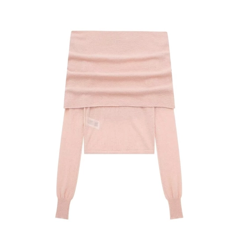 Top de Punto Elegante para Mujer con Hombros Descubiertos Ajuste Ceñido Manga Larga Streetwear Color Sólido Cuello Recto