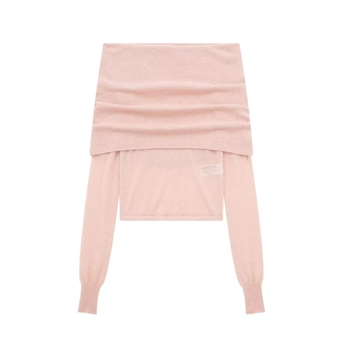 Top de Punto Elegante para Mujer con Hombros Descubiertos Ajuste Ceñido Manga Larga Streetwear Color Sólido Cuello Recto