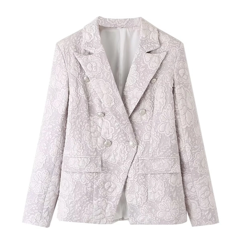 Elegante Damen Jacquard Floral Blazer Einreihig Reverskragen Anzugjacke Lavendel Büro Dame Geprägte Textur Top