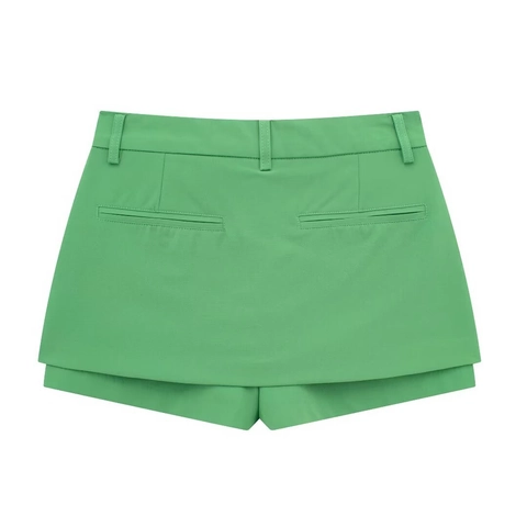 Women High Waist Overlap Front Skorts Fashion Solid Color Green Polyester Skort Shorts Casual Streetwear Mini Skirts