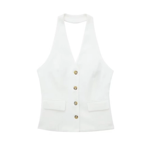Women Halter Neck Backless Vest And Wide Leg Pants Two Piece Set Business Casual Office Summer Outfits Solid Color Suits