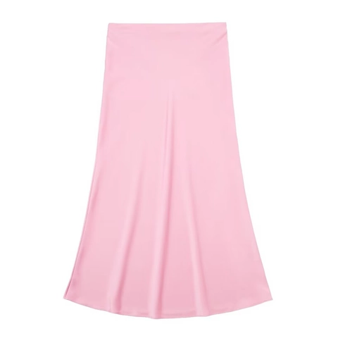 Gonna Midi in Raso a Vita Alta Elegante da Donna Casual Tinta Unita Linea A Drappeggiata Plissettata per Matrimonio Ufficio