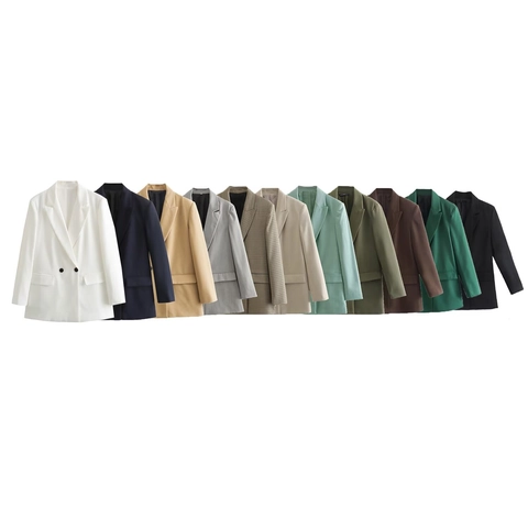 Women Elegant Loose Solid Color Blazer Jacket Casual Long Sleeve Office Work Suit Outerwear With Pockets Fashion Tops