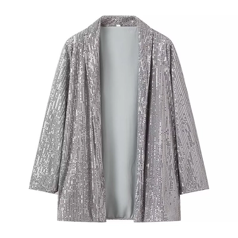 Giacca Blazer con Paillettes da Donna e Completo di Pantaloni a Gamba Larga Abiti Luccicanti per Feste Matrimoni Banchetti Eleganti