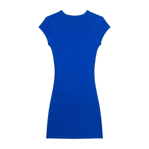 Vestito Mini da Donna Estivo Increspato Laterale in Maglia a Costine Vestibilità Aderente Girocollo Manica Corta Casual Bodycon