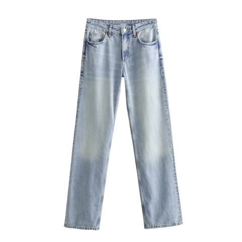 Women High Waist Wide Leg Jeans Vintage Washed Denim Straight Pants Casual Distressed Long Trousers Solid Color Streetwear