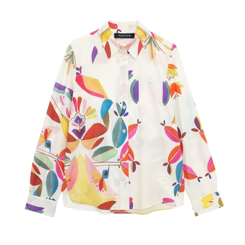 Women Floral Print Long Sleeve Shirt And Wide Leg Pants Outfit Elegant Casual Summer Apparel Bohemian Multi-Color Design