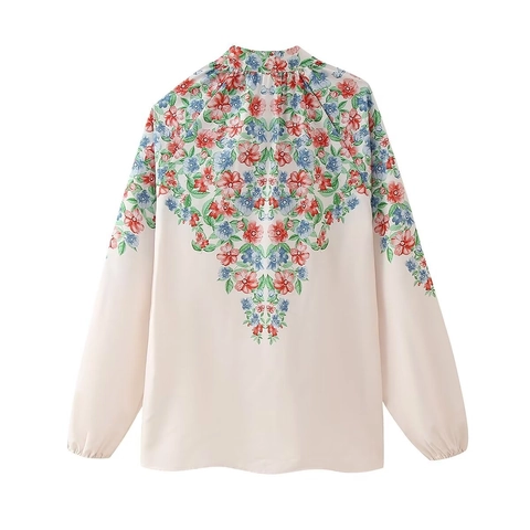 Camicia da Donna Elegante con Stampa Floreale a Maniche Lunghe con Bottoni in Poliestere Blusa Casual Top da Ufficio Primavera Estate