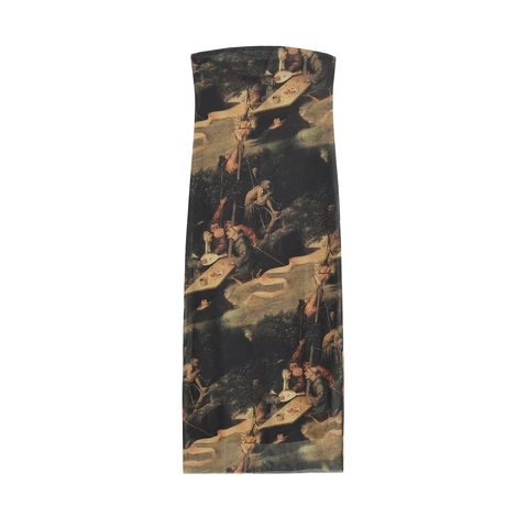 Vestido de Tubo con Estampado de Pintura al Óleo Renacentista Vintage para Mujer Sexy Ajustado de Malla Midi Sin Mangas