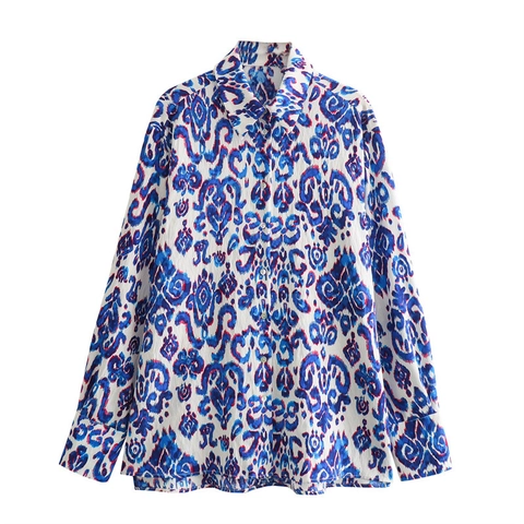 Women Ethnic Floral Print Casual Outfit Lapel Long Sleeve Button Down Shirt And Tapered Trousers Bohemian Summer Clothing