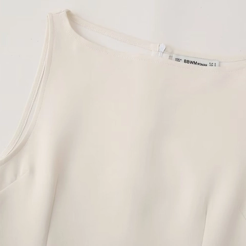Vestido Mini Sin Mangas Con Cinturón Para Mujer Elegante Cuello Redondo Color Sólido Albaricoque Vestido Ajustado Casual