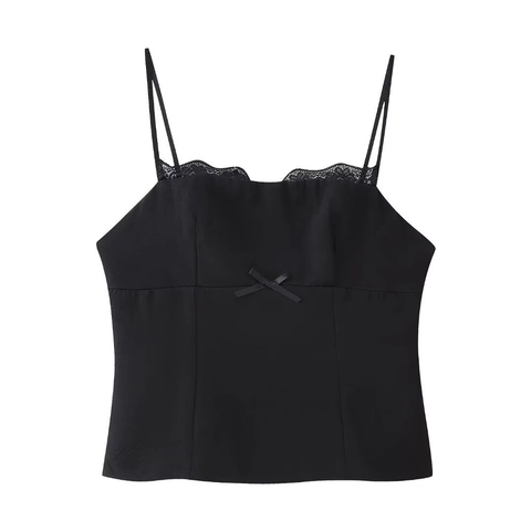 Women Fashion Satin Texture Leopard Print Cami Top With Black Lace Trim Bow Decorative Sexy V-Neck Sleeveless Summer Tank Top