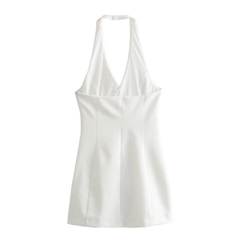 Women's Summer Halter V-Neck Backless Mini Dress Sexy Slim Fit Sleeveless High Waist Short Party Dress For Women
