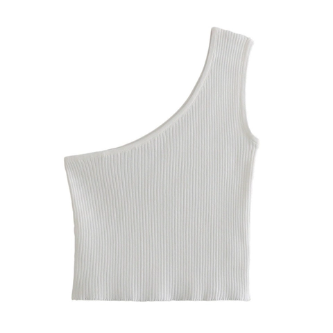 Canotta da Donna Sexy Monospalla a Costine in Maglia Estiva Slim Fit Tinta Unita Senza Maniche Crop Top Polyester Gilet Streetwear