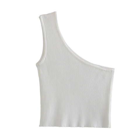 Canotta da Donna Sexy Monospalla a Costine in Maglia Estiva Slim Fit Tinta Unita Senza Maniche Crop Top Polyester Gilet Streetwear