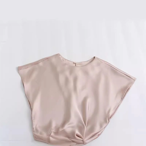 Vestido Midi Plisado de Satén Elegante para Mujer Cuello Redondo Manga Corta Nudo Retorcido Cintura Verano Color Sólido