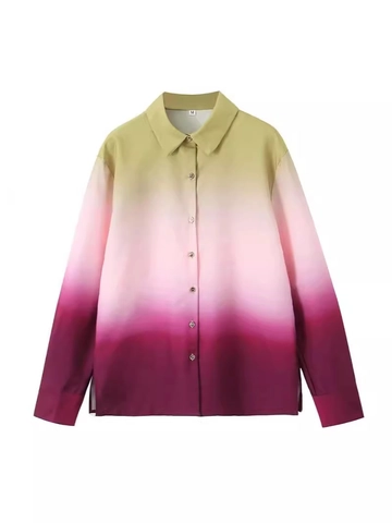 Women Casual Tie-Dye Gradient Polyester Long Sleeve Shirt And Wide Leg Pants Suit Elegant Fashion Summer Commute Outfit