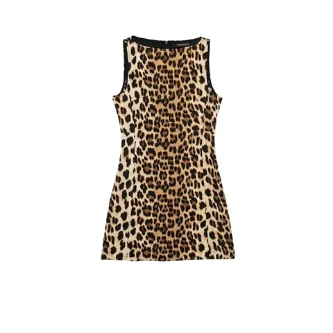 Abito da Donna Sexy con Stampa Leopardata Senza Maniche a Linea A Moda Girocollo Vita Alta Casual Estivo Mini Abito Streetwear