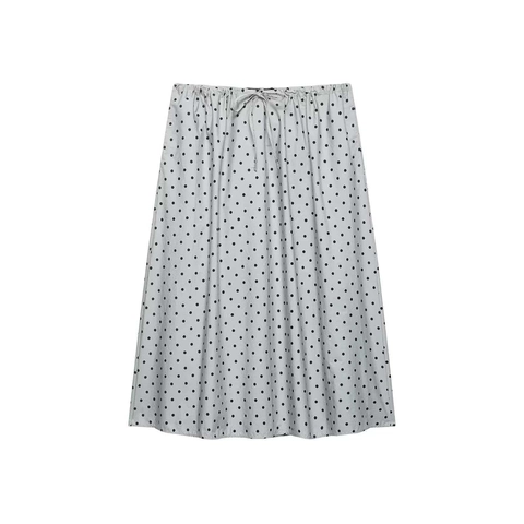 Damen Casual Polka Dot A-Linien-Rock Elegant Hohe Taille Elastischer Kordelzug Grauer Rock Sommer Pendler Rock