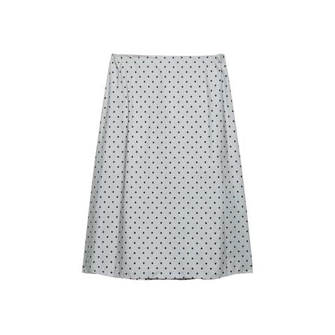 Damen Casual Polka Dot A-Linien-Rock Elegant Hohe Taille Elastischer Kordelzug Grauer Rock Sommer Pendler Rock