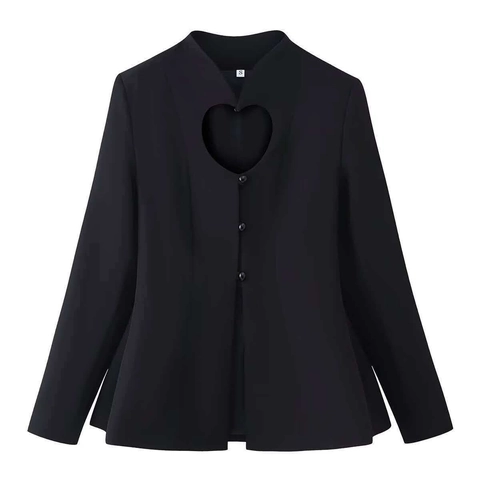 Dames Slim Fit Hart Uitgesneden Blazer Elegant Zwart Lange Mouw V-Hals Single Breasted Halflange Kantoor Jas