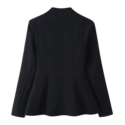 Dames Slim Fit Hart Uitgesneden Blazer Elegant Zwart Lange Mouw V-Hals Single Breasted Halflange Kantoor Jas