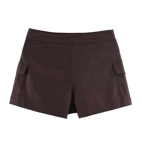 Women High Waist Asymmetric Cargo Skort Elegant Commute Solid Coffee Polyester Short Skirt Pants With Buttons And Pockets