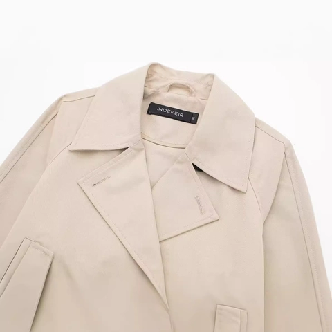 Dames Casual Korte Trenchcoat-jas Double-breasted Gecropt Bovenkleding Met Revers Stormflap Lange Mouw Herfst Lente Top