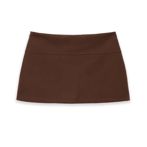 Minifalda de Mujer de Cintura Alta Marrón Oscuro Minimalista Poliéster Color Sólido Falda Recta para Verano Oficina Diario Casual
