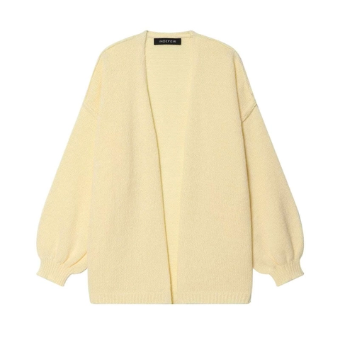 Damen Locker Grobstrick Strickjacke Langarm Laternenärmel V-Ausschnitt Strickpullover Minimalistisch Einfarbig Casual Top
