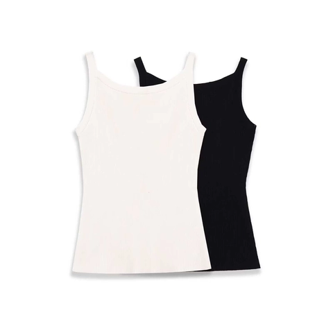 Women Casual Ribbed Knit Camisole Slim Fit Sleeveless Tank Top Thin Strap Summer Basic Vest Top Solid Color Round Neck