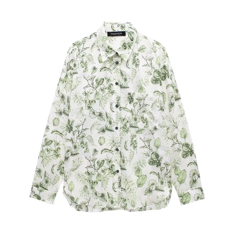 Damen Tropisches Grünes Blatt Blumenmuster Hemd Und Weite Hose Zweiteiler Locker Langarm Casual Urlaub Outfit