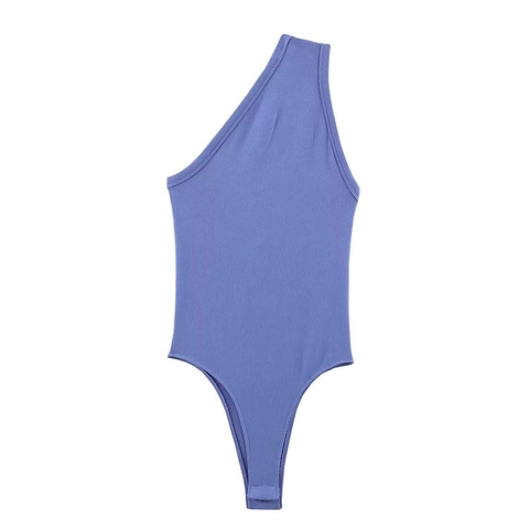 Body de Canalé de Un Hombro Sexy para Mujer Sin Mangas Color Sólido Ajustado Punto Verano Moda Sexy Tops