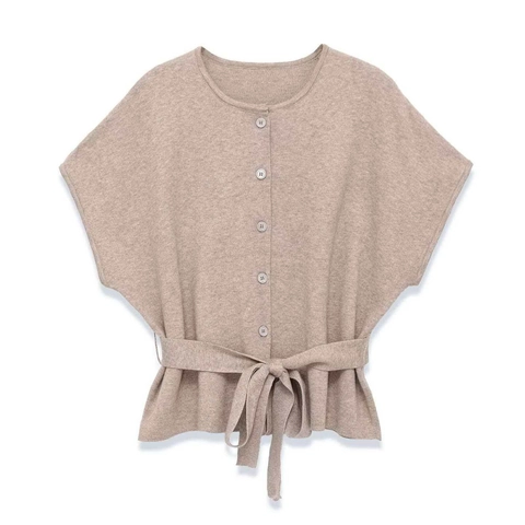 Donna Minimalista Girocollo Cinturato Cardigan Lavorato Maglia Casual Manica Corta Tinta Unita Bottoni Maglione Top Quotidiano