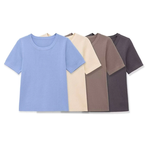 Γυναικείο Casual Πλεκτό T-Shirt με Ρίγες Κοντό Μανίκι Μονόχρωμο Στρογγυλή Λαιμόκοψη Slim Fit Καλοκαιρινό Τοπ