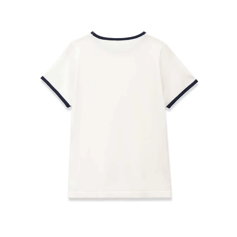 Top da Donna a Maglia a Manica Corta Girocollo Casual Bordo a Contrasto Bianco Blu Slim Fit Maglione Estivo Leggero