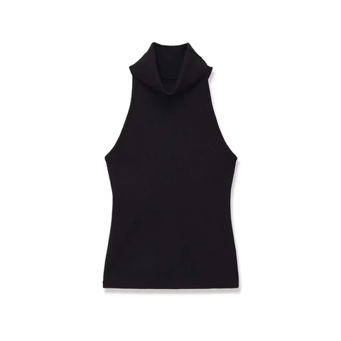 Damen Casual Hochkragen Ärmellos Rippenstrick Trägershirt Sommer Einfarbig Slim Fit Elastisch Weste Basic Unterhemd Top