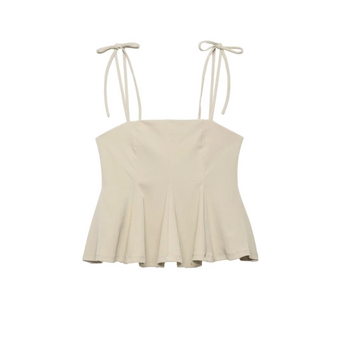 Dames Sexy Peplum Cami Top Strik Schouderband Roffel Zoom Slanke Pasvorm Khaki Polyester Mouwloos Zomer Mode Tank Top
